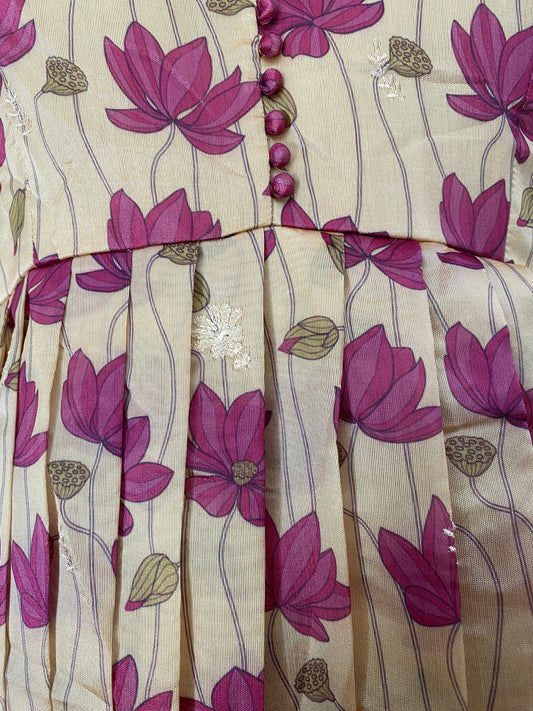 Cream & magenta flowers dress