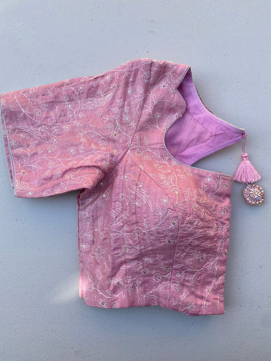 Baby pink pure Tussar blouse | custom blouse | embroidery blouse
