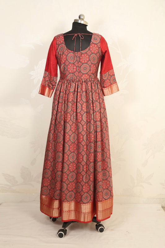 Ajrakh print long dress | Partywear dress