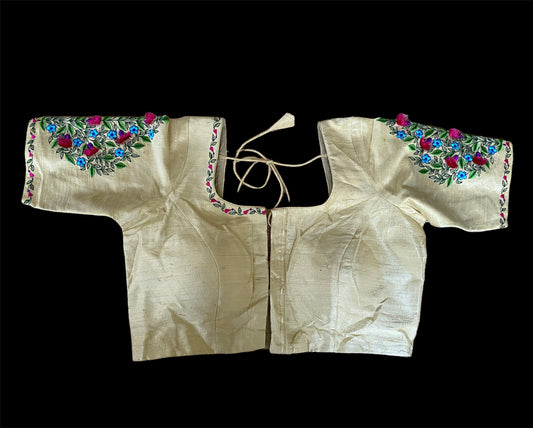 Cream raw silk blouse | custom blouse | embroidery blouse