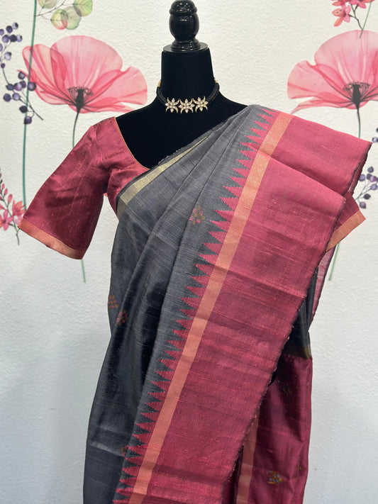 Pure Rawsilk temple boarder saree | Sparta buti saree