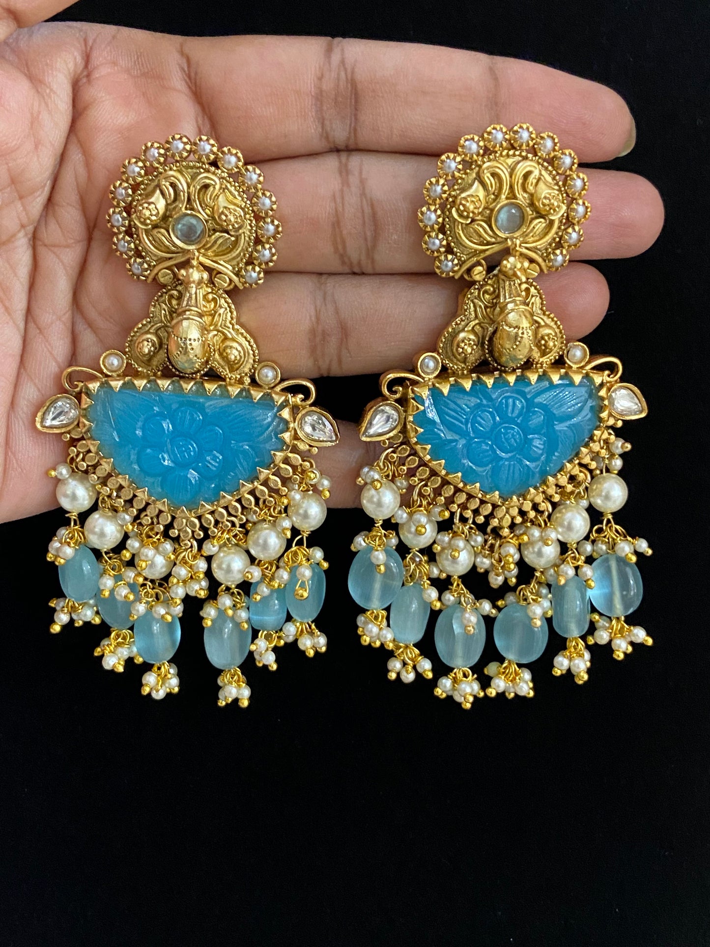 Carved stone earrings | antique earrings | Indian earrings