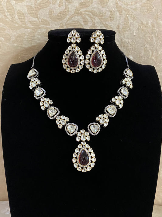 Carved stone kundan necklace| kundan AD necklace | contemporary jewelry