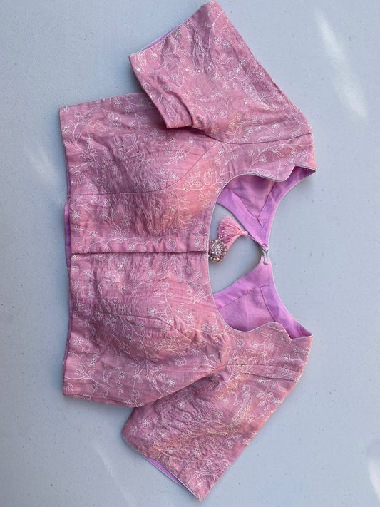 Baby pink pure Tussar blouse | custom blouse | embroidery blouse