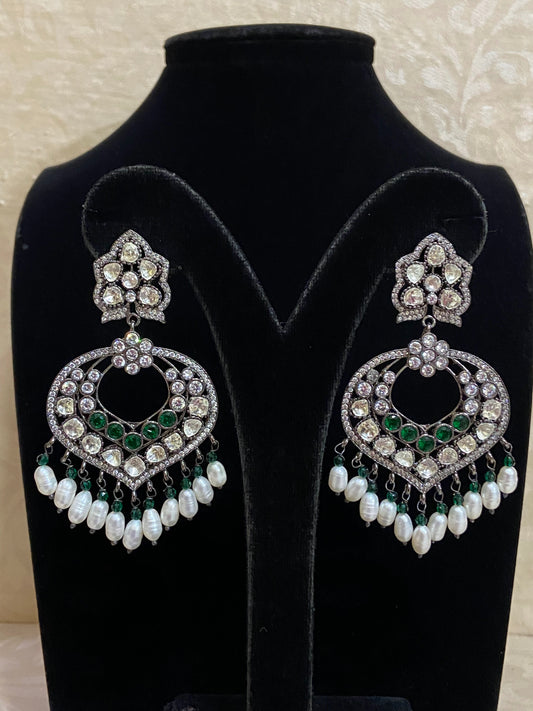 Victorian moissanite chandbali earrings | Partywear earrings