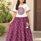 Girls Cream Top & printed Skirt