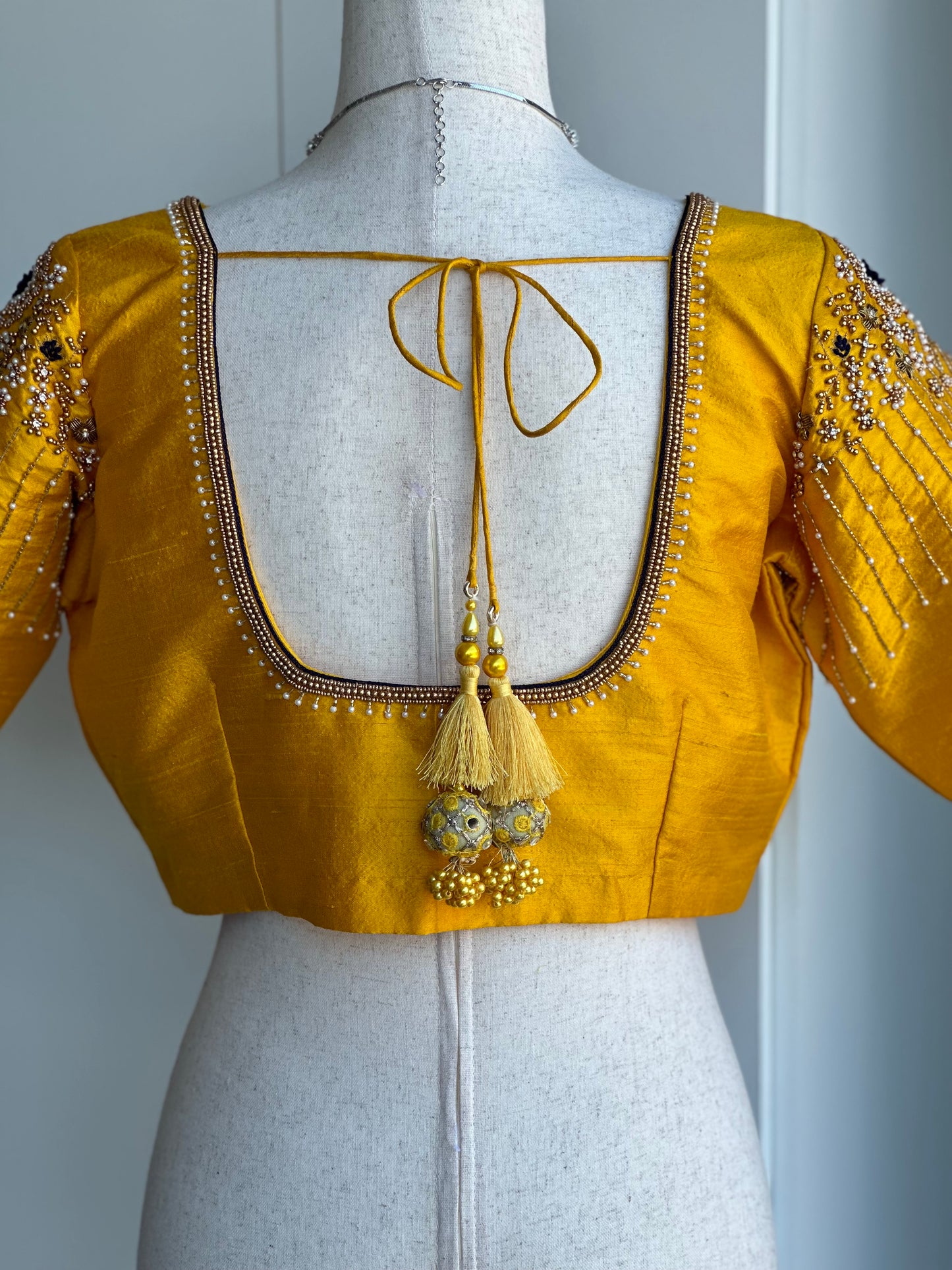 Yellow embroidery rawsilk blouse | Readymade embroidery blouses in USA | Bridal blouses in USA