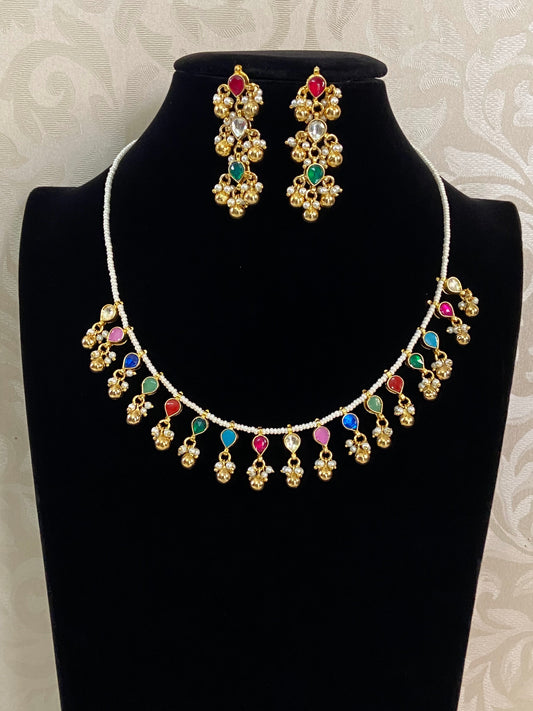 Ahmedabadi Kundan necklace | Multicolor necklace