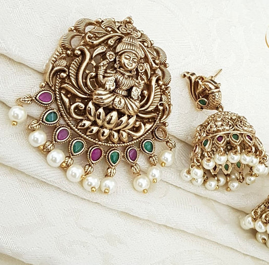 Temple  Lakshmi Pendant With Jumkis | Traditional Indian Pendant