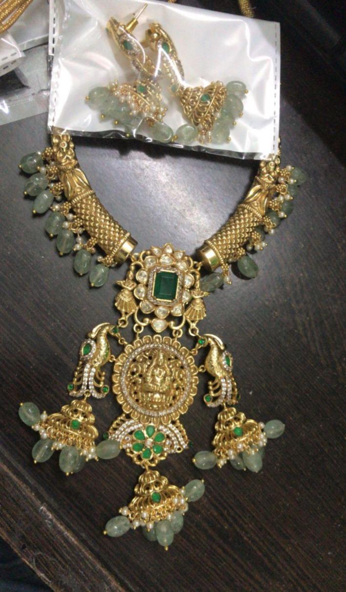 Antique AD Lakshmi Pendant Kante Set | Traditional Necklace