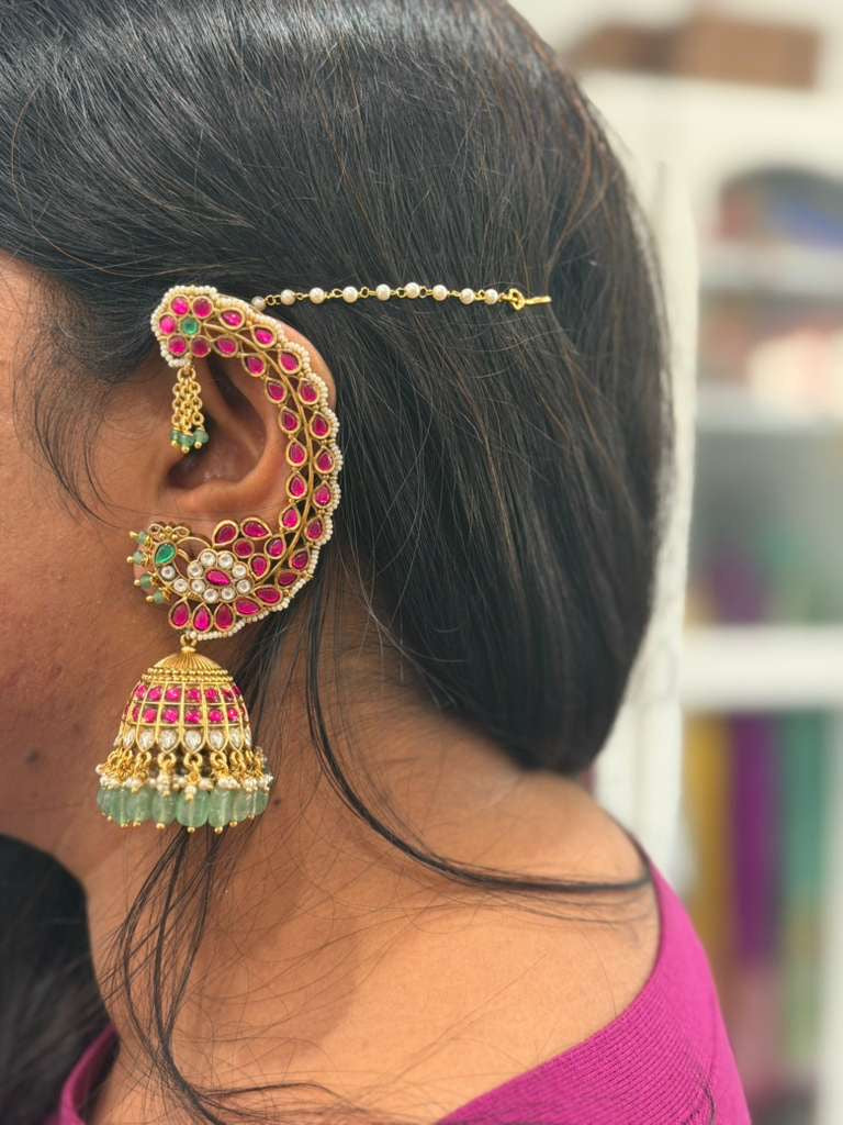 Kundan Peacock Jumki Ear Cuffs | Indian Jewelry In USA |  Bridal jewellery