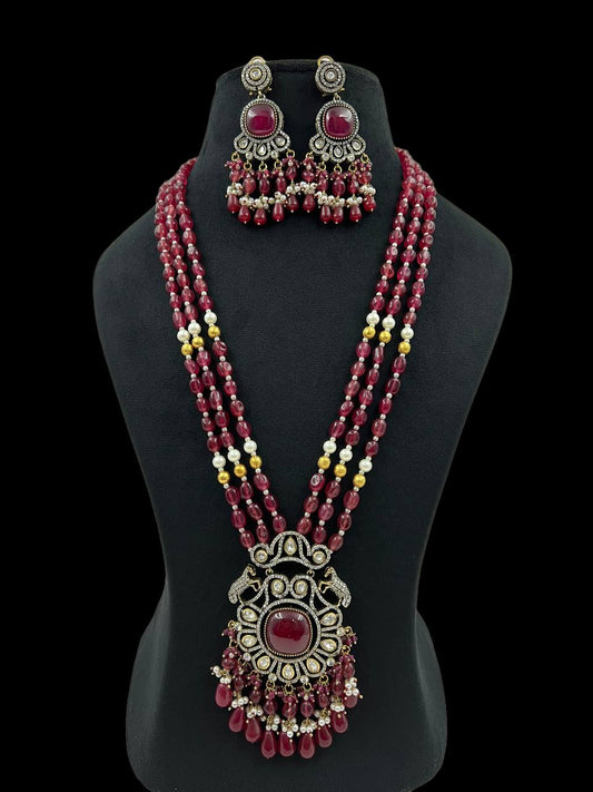 Long kundan ad pendant necklace with earrings | Indian jewelry in USA