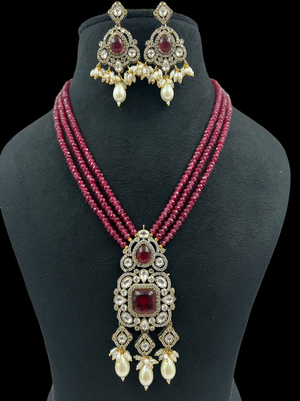 Victorian Polki Kundan Pendant Beads Nacklaces