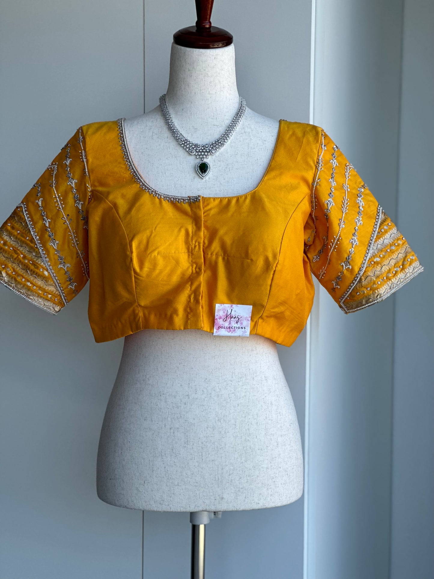 Yellow silver embroidery blouse | Saree readymade blouses in USA