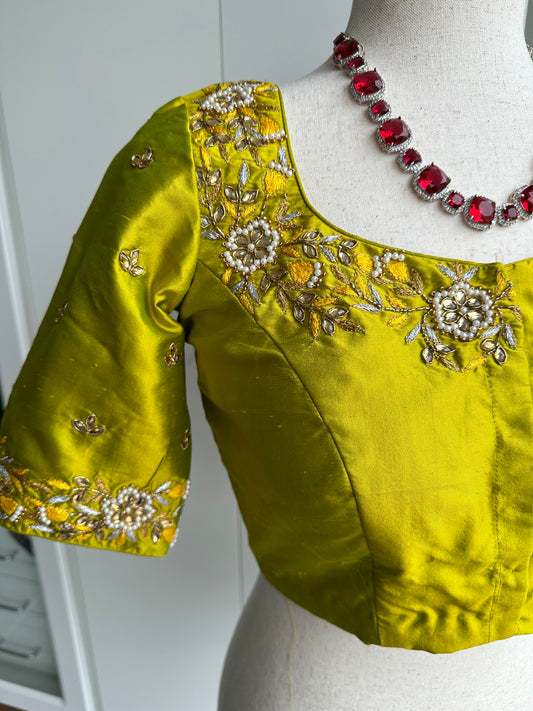Green embroidery blouse | Pattu saree blouse
