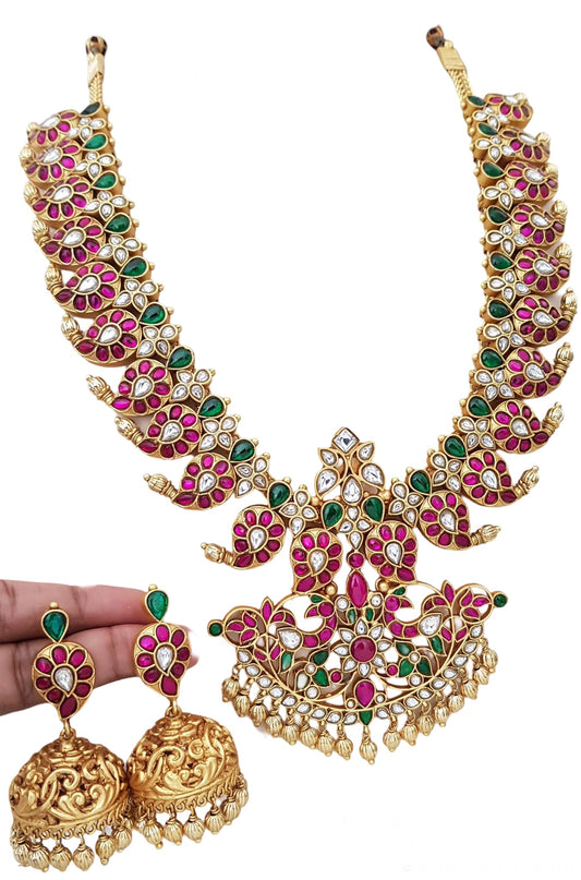 Long mango necklace with earrings | Indian bridal jewelry