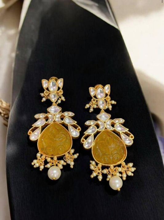 Carved Stone Kundan Earrings | Indian Jewelry In USA