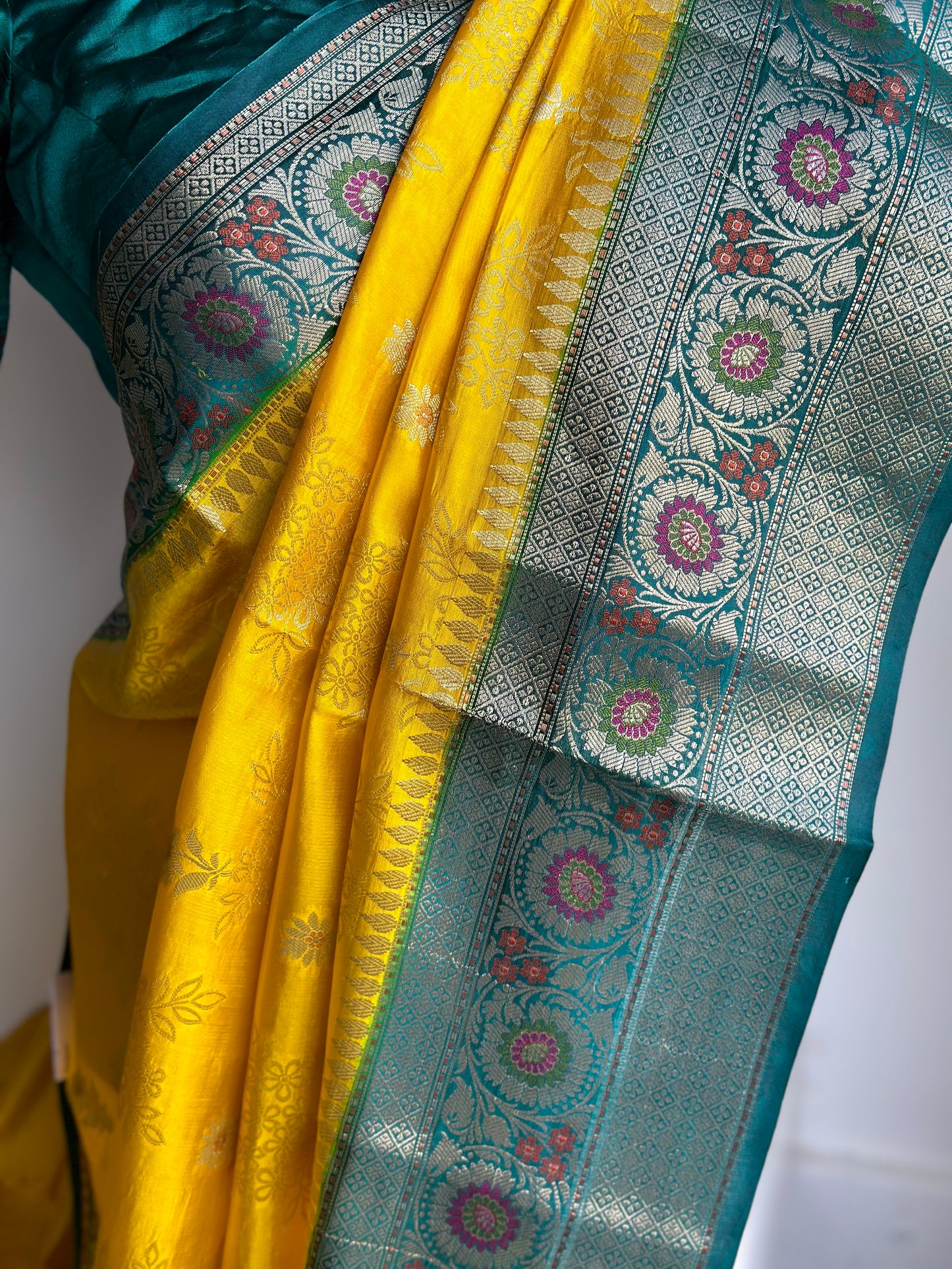 Pure chiniya silk saree | yellow saree | Saree with custom blouse