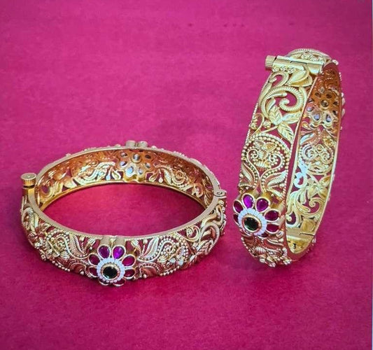 Antique Ruby Green Bangles | Openable Indian Bangles