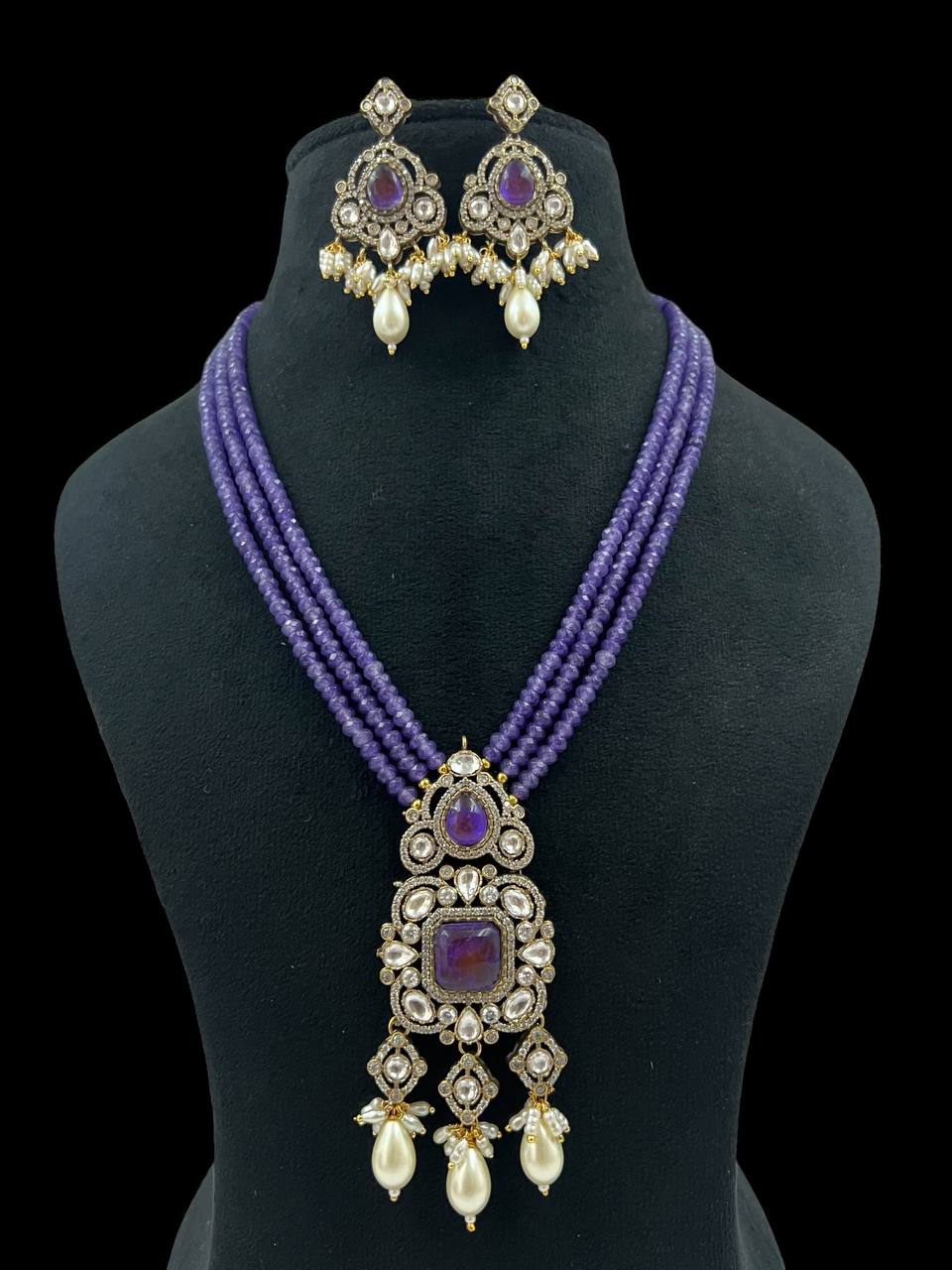 Victorian Polki Kundan Pendant Beads Nacklaces