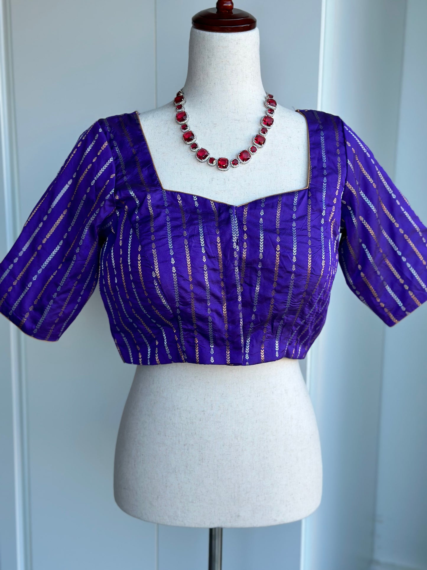 Purple silver & gold brocade blouse | Saree blouses in USA