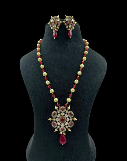 AD Victorian Pendant Pearl Nacklace With Earrings | Indian Traditional Jewelry