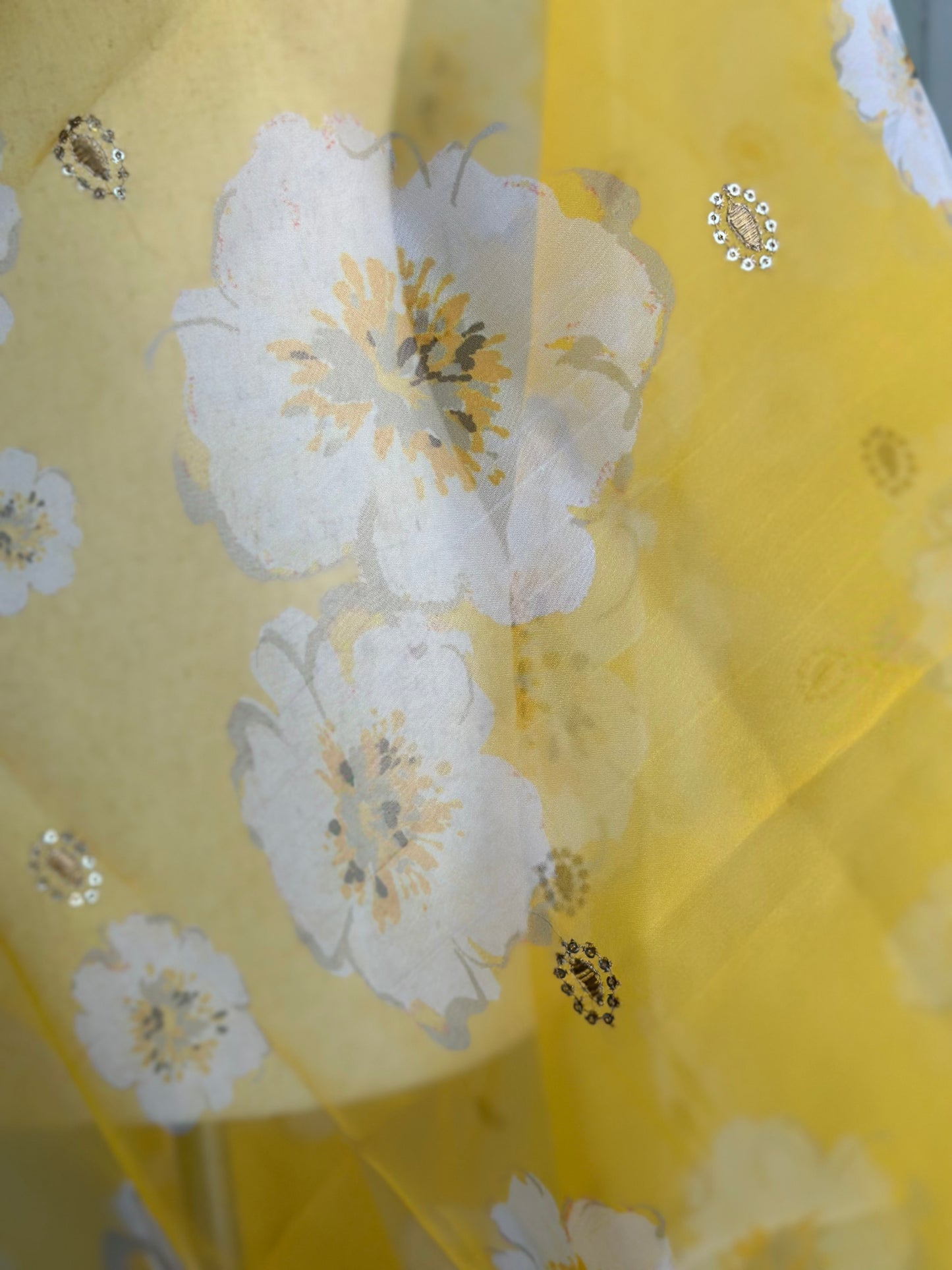 Pure organza printed dupatta | Yellow dupatta