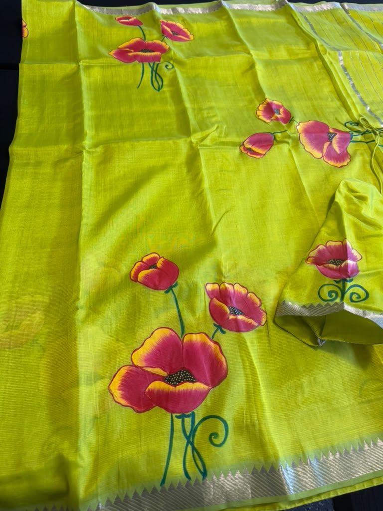 Hand Painted Mangalagiri Handloom Saree | Light Weight Saree