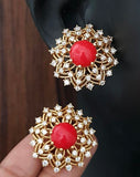 Antique CZ Coral Studs | Indian Traditional Tops