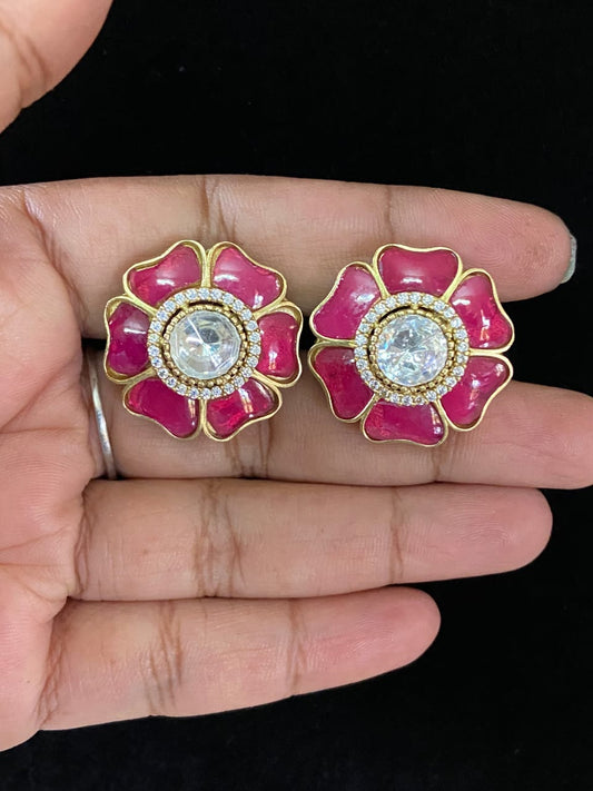 Moissanite Floral Studs | Indian Earrings