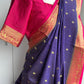 Blue & pink Mysore crape silk saree | Silkmark certified saree