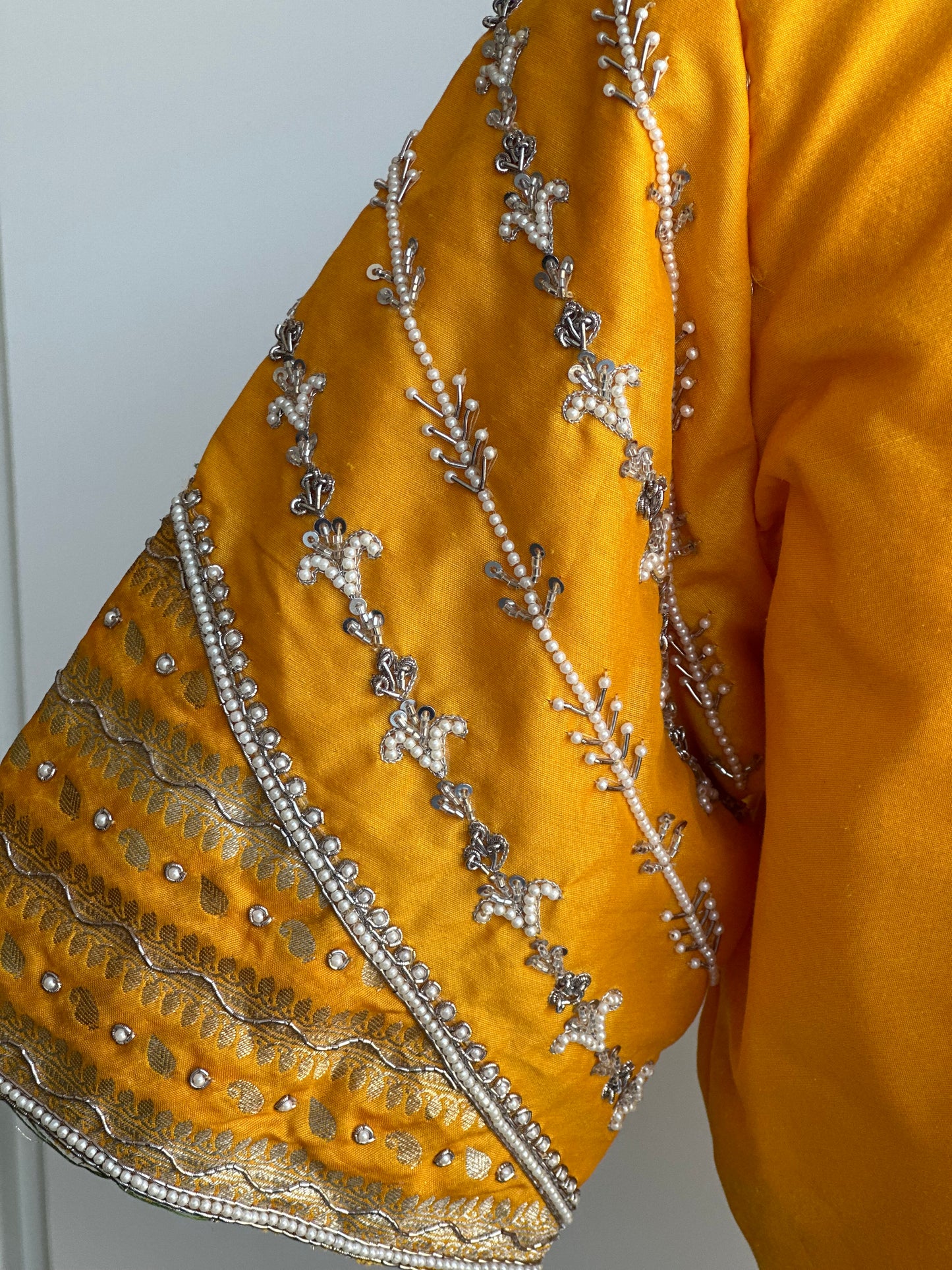 Yellow silver embroidery blouse | Saree readymade blouses in USA