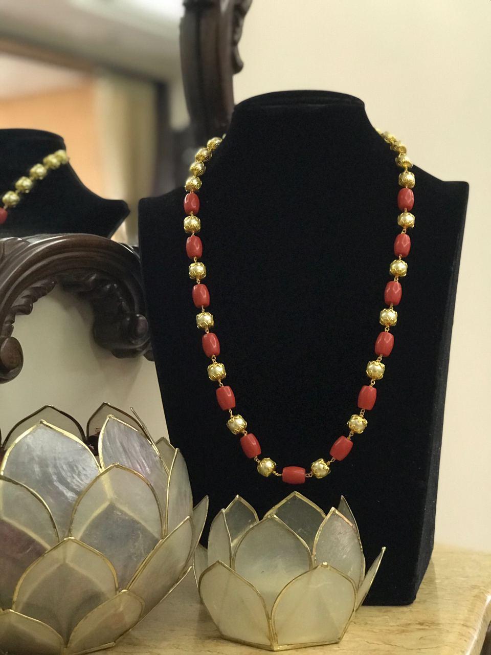 Coral & Pearl Mala Necklace