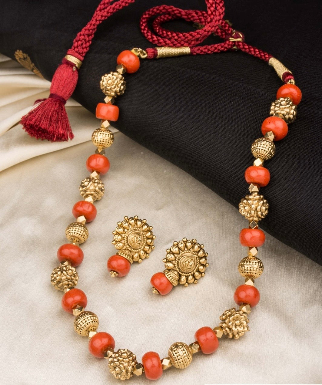 Coral & Gold Beads  Necklace | Indian jewelry in USA