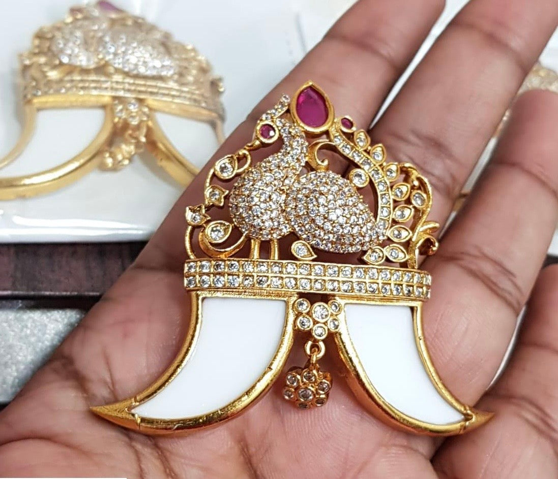 AD Peacock Tiger Nail Pendant | Indian Traditional Jewelry