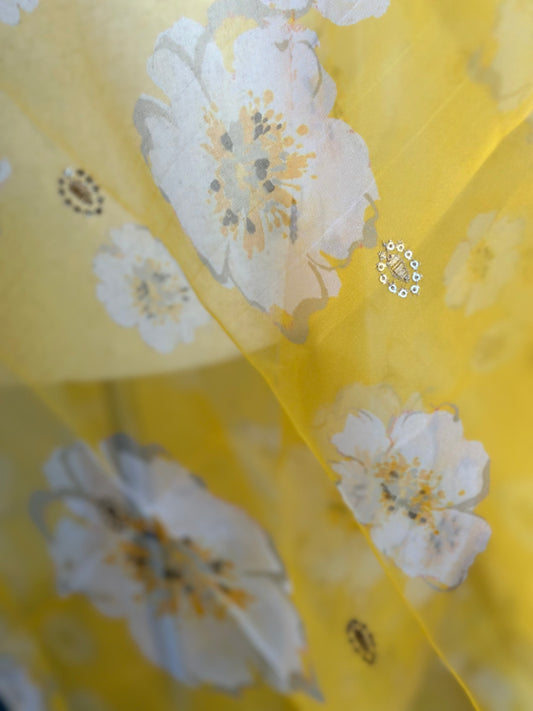 Pure organza printed dupatta | Yellow dupatta