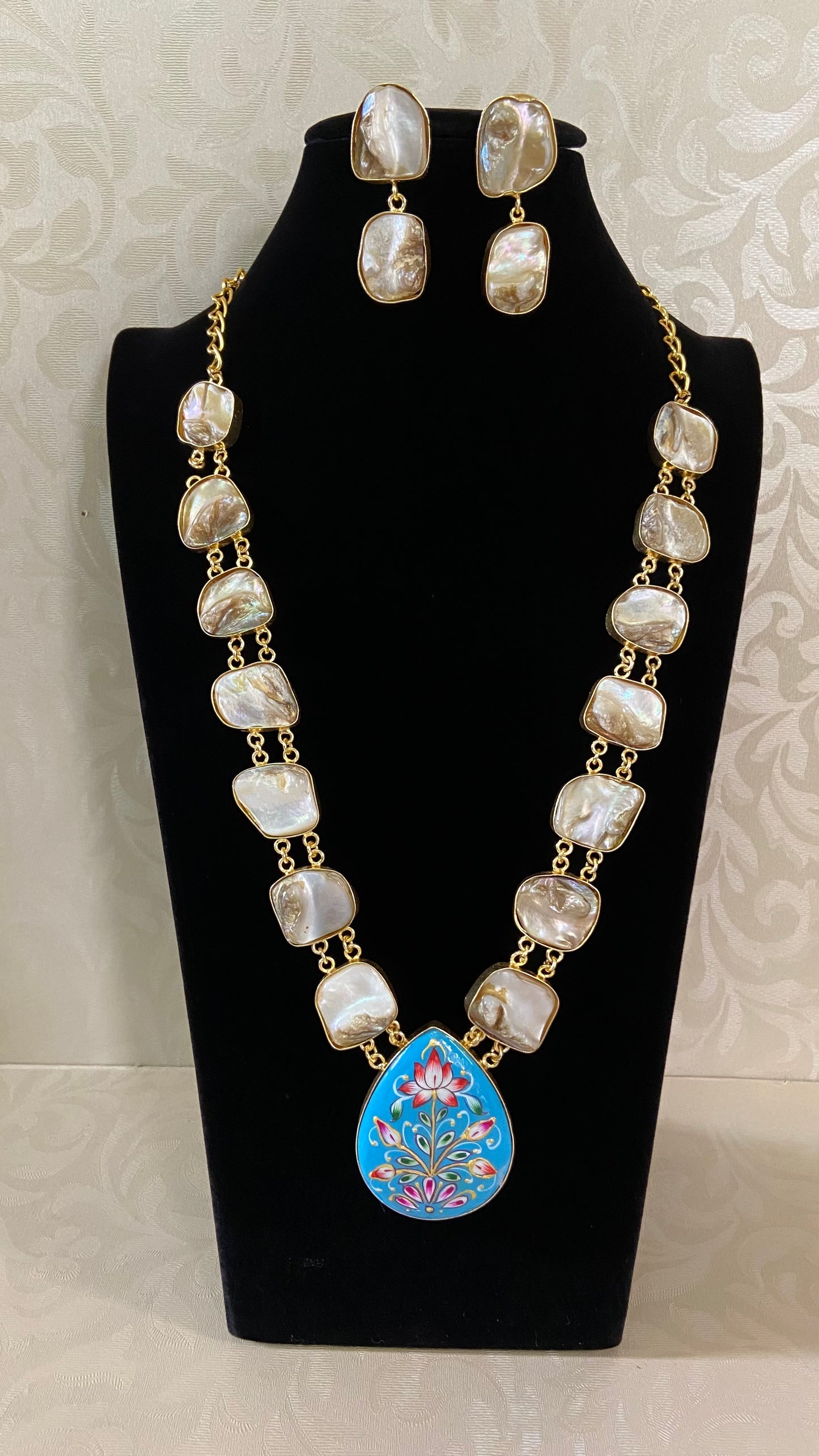 Natural pearls necklace | Meenakari pendant necklace