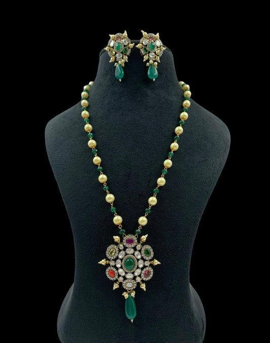 AD Victorian Pendant Pearl Nacklace With Earrings | Indian Traditional Jewelry