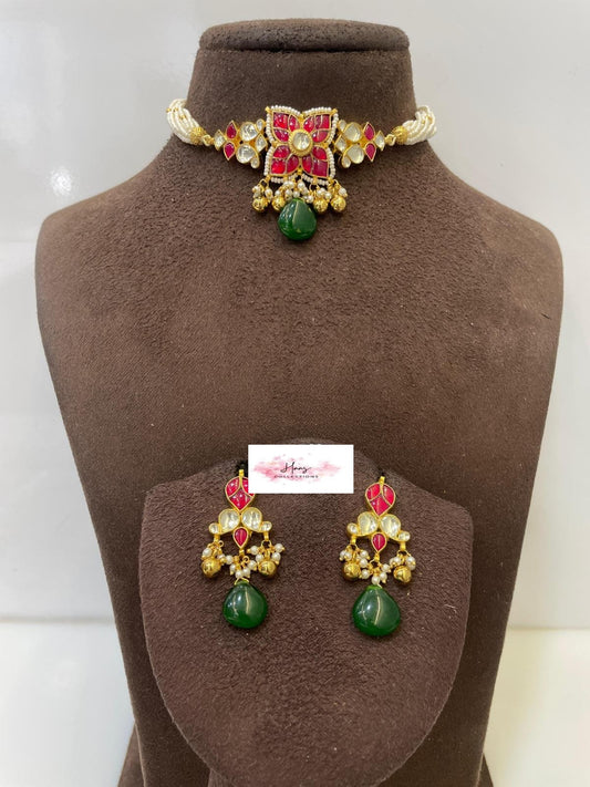 Ahamadabadi Kundan Choker Set | Handmade jewelry | Indian jewelry in USA