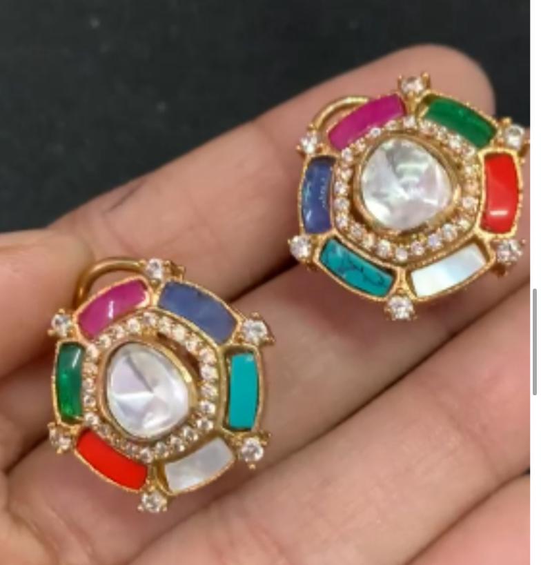 Polki Multi colour Kundan Studs |