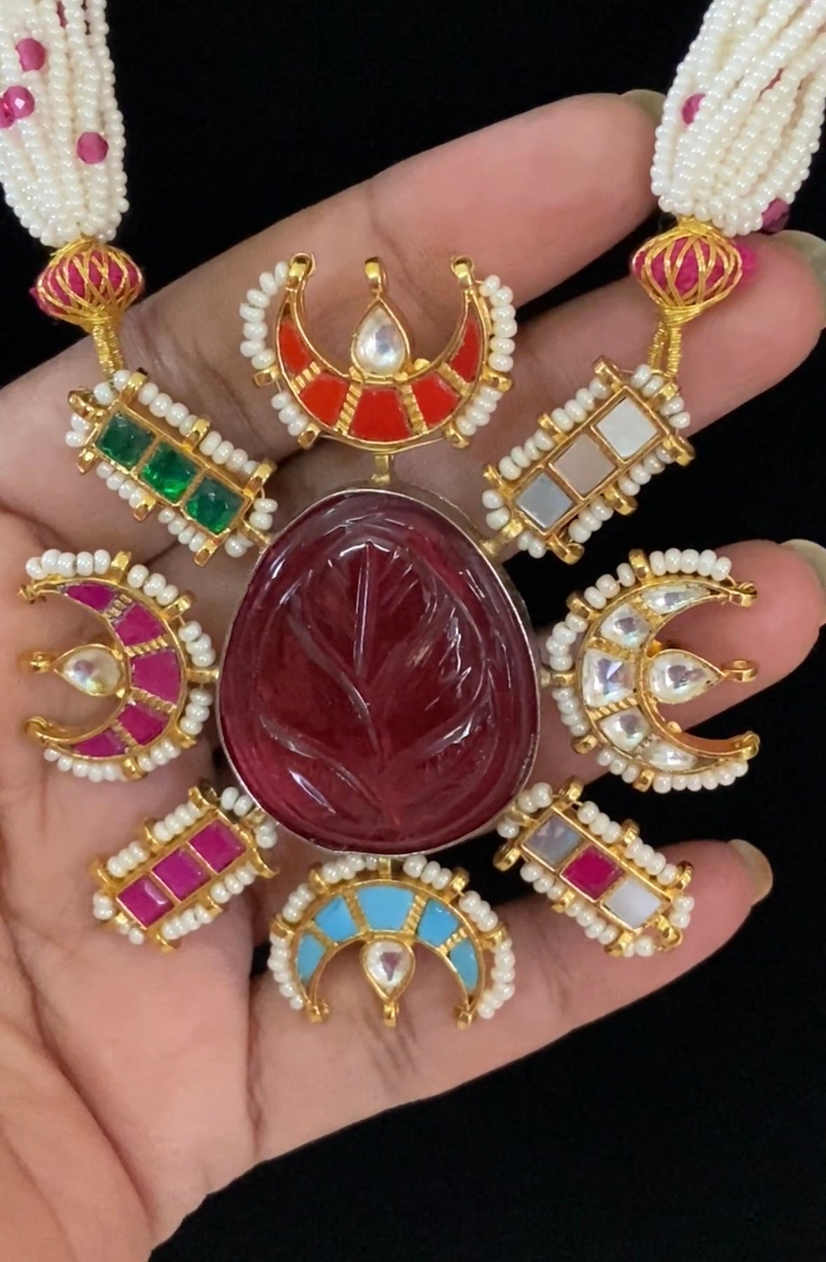 Jadau kundan fusion necklace | Multicolor pendant necklace