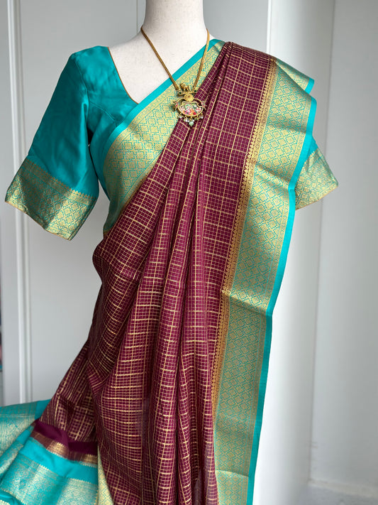 Blue & pink Mysore crape silk saree | Silkmark certified saree