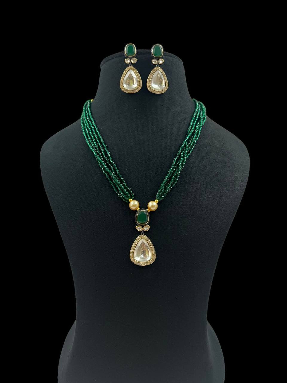 Polki Kundan Pendant Beads Mala Necklace | Indian Jewelry