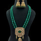 Polki Pendant Green Beads Necklace With Jumkis | Indian jewelry