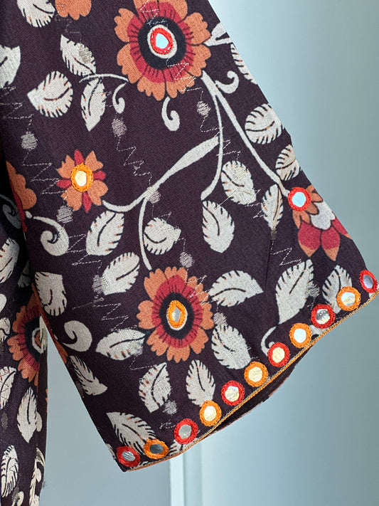 Brown Kalamkari embroidery blouse | Saree custom blouses in USA