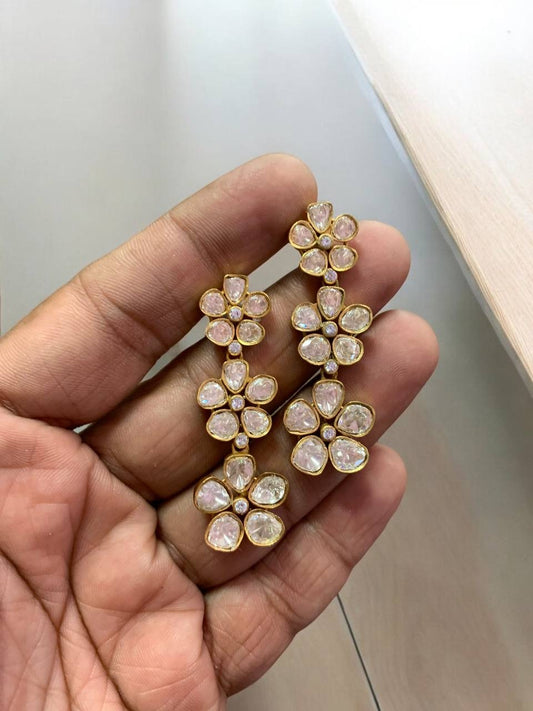 Polki Flower Drops Earrings