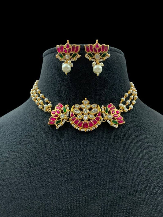 Lotus Jadau Kunda Pearl Choker | Indian jewellery