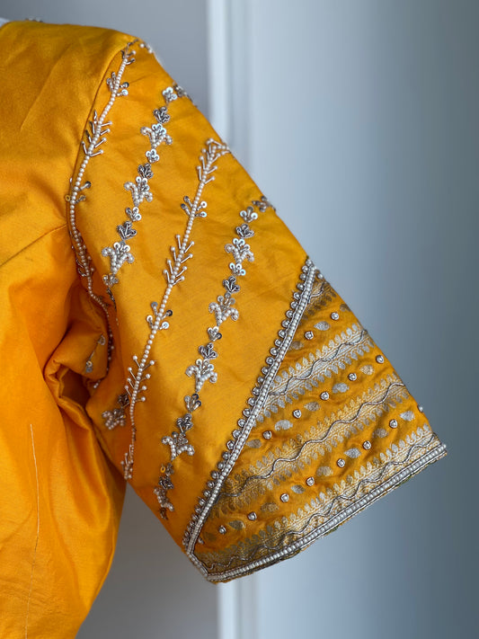 Yellow silver embroidery blouse | Saree readymade blouses in USA