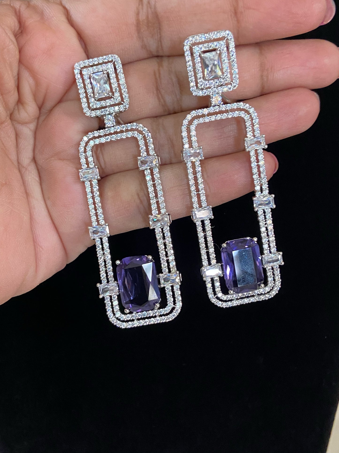 Long ad earrings | Purple stone earrings