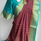 Blue & pink Mysore crape silk saree | Silkmark certified saree